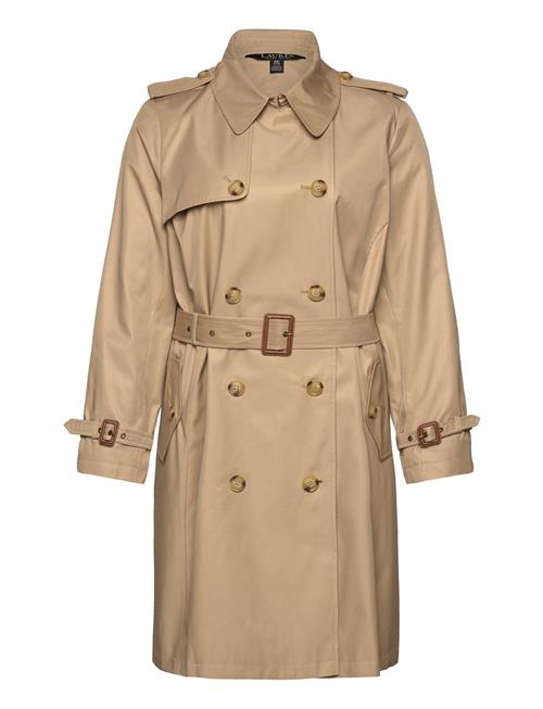 Double-Breasted Cotton-Blend Trench Coat Lauren Women Beige