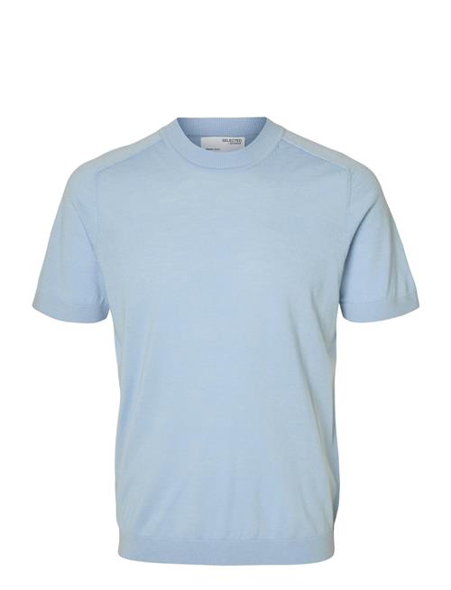 Slhtray Ss Knit Merino Crew Neck Noos Selected Blue