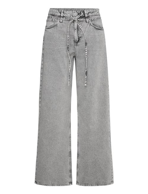 Loose Tie Waist Twill Trousers Monki Grey