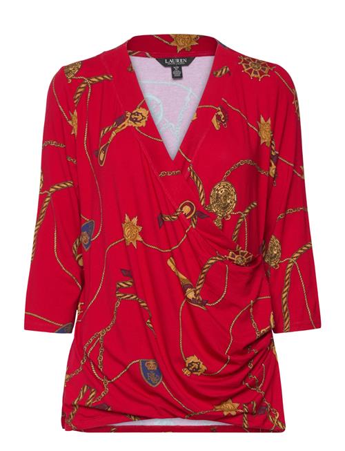Belting-Print Jersey Surplice Top Lauren Women Red