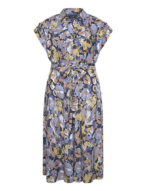 Floral Belted Crepe Dress Lauren Women Blue