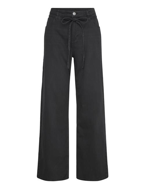Loose Tie Waist Twill Trousers Monki Black
