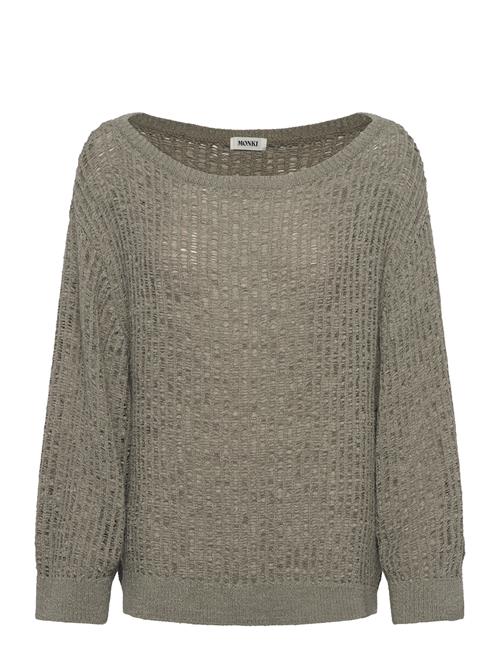 Loose Open-Knit Side Slit Sweater Monki Khaki