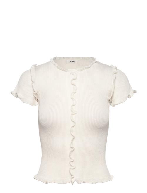 Frill-Edge Ribbed Knitted Top Monki White