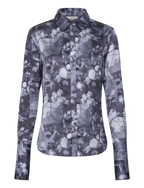 Slim Fit Printed Button-Up Shirt Monki Grey