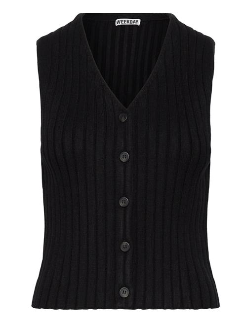 Rib-Knitted V-Neck Vest Weekday Black