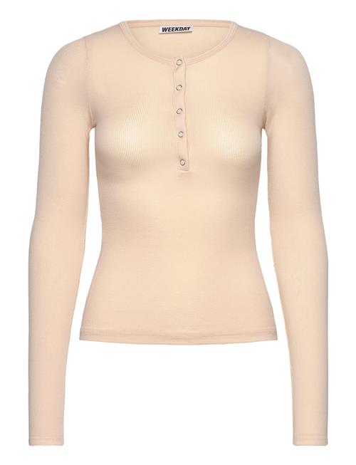 Sheer Rib Long Sleeve Henley Top Weekday Cream