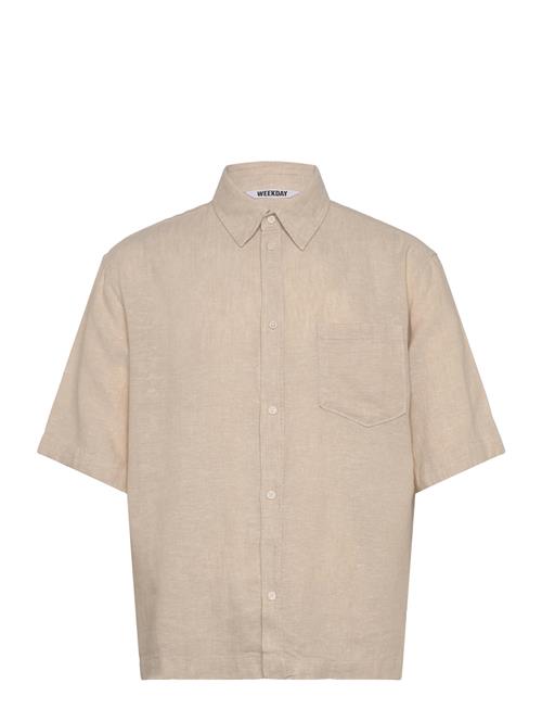 Relaxed Short-Sleeved Linen-Blend Shirt Weekday Beige