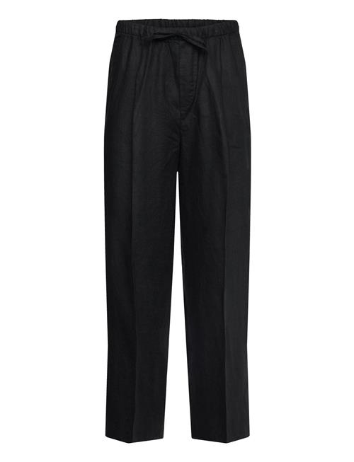 Loose Fit Straight Leg Linen Trousers Weekday Black