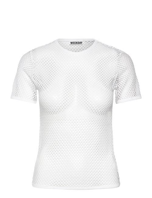 Slim-Fit Short-Sleeved Net T-Shirt Weekday White