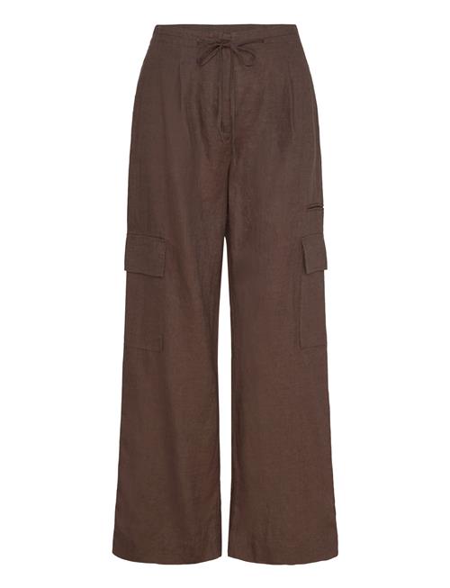 Linen Cargo Trousers Mango Brown