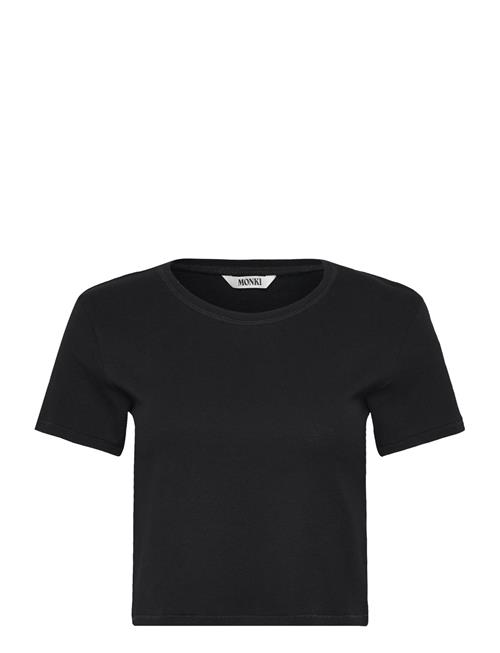 Cropped Fitted Cotton T-Shirt Monki Black