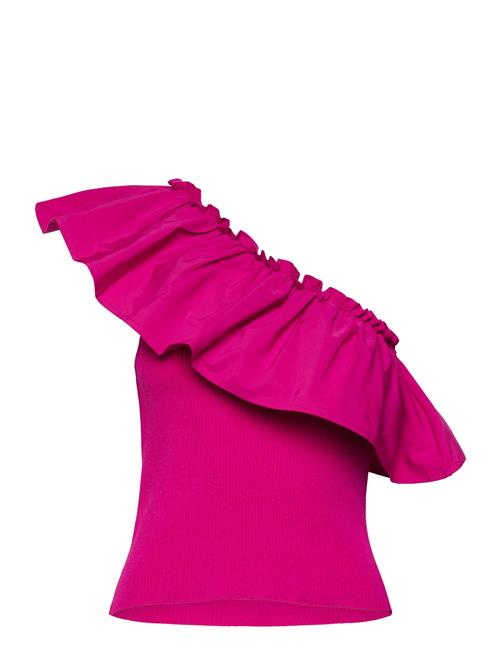 Asymmetrical Top In Combined Fabric Mango Pink