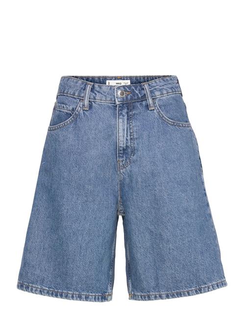 High-Waist Straight-Fit Denim Shorts Mango Blue