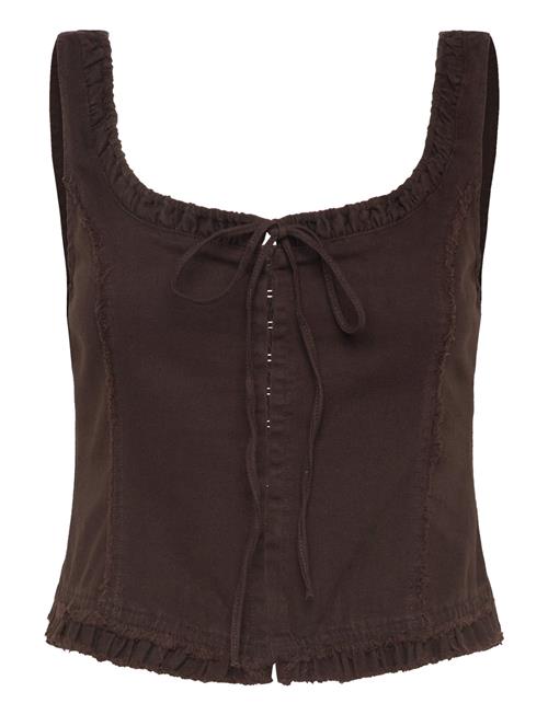 Tie Detail Top Monki Brown