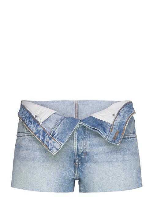 Lana Fold Down Denim Shorts Monki Blue