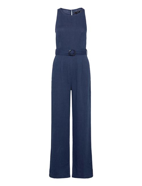 Flowy Denim Jumpsuit With Belt Mango Navy