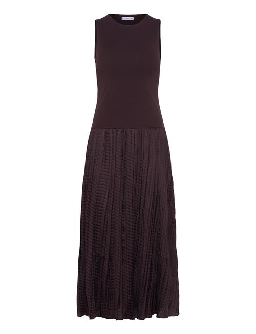 Combined-Fabric Long Dress Mango Brown