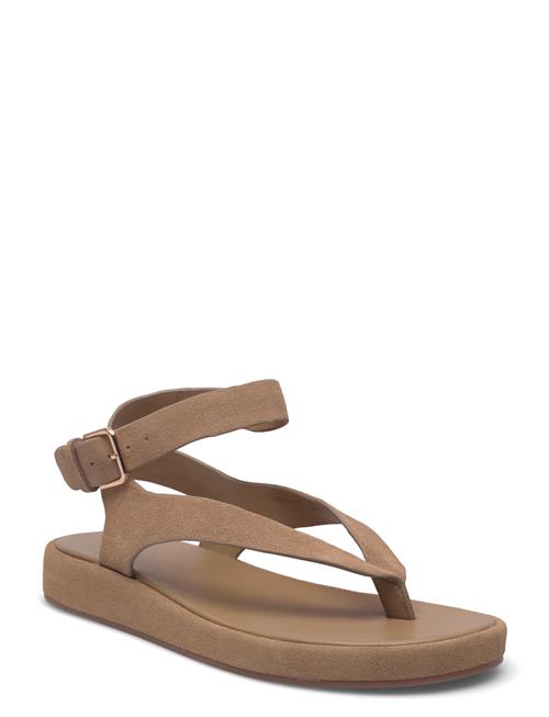 Split Leather Sandals With Buckle Mango Beige
