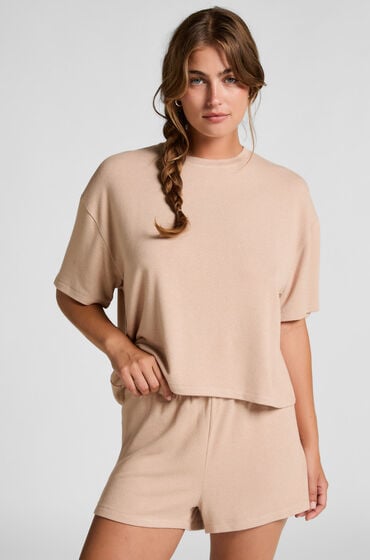 Hunkemöller Pyjamasshorts i børstet jersey Beige