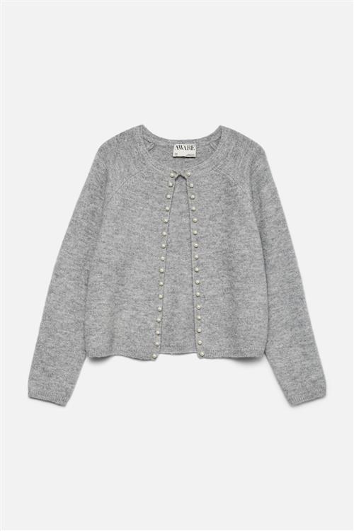 Magalene O-Neck Pearl Cardigan - Medium Grå Melange - XL - Vero Moda