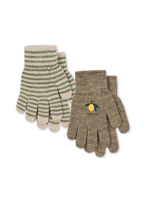 Konges Sløjd Filla 2-pak Fingerhandsker Lemon Stripe  2 Pack Filla Gloves Lemon Stripe 9-10 Y Wool Brun  9-10 år  mand