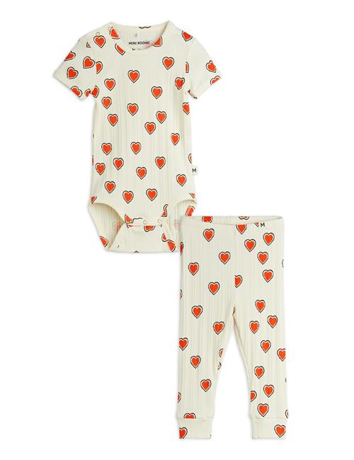 Mini Rodini GOTS Outlined Hears Aop Baby-sæt Offwhite  56/62 cm    56/62 cm  Unisex