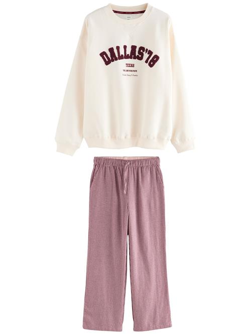 Next Pyjamas  lysebeige / vinrød
