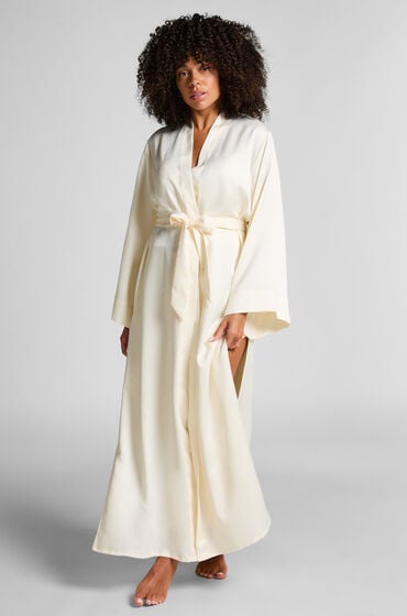 Hunkemöller Floral lang satin kimono hvid