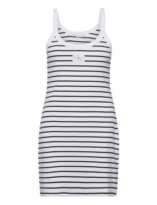 Se Woven Label Rib Tank Dress Calvin Klein Jeans White ved Booztlet