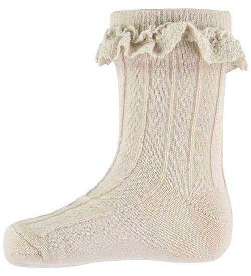 Wheat Strømper - Uld - Nora - OffWhite m. Blonder