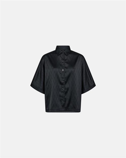 Skjorte m. sommerfugleærmer "Satin" | Polyester | Sort