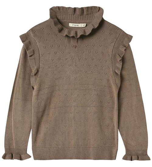 Fliink Bluse - Strik - Fame - Pine Bark m. Hulmønster