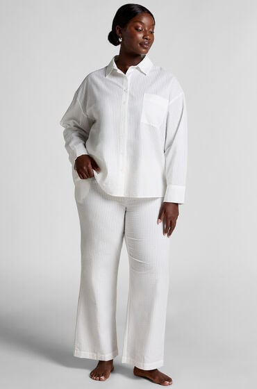 Hunkemöller Pyjamatop Bomuld Seersucker hvid