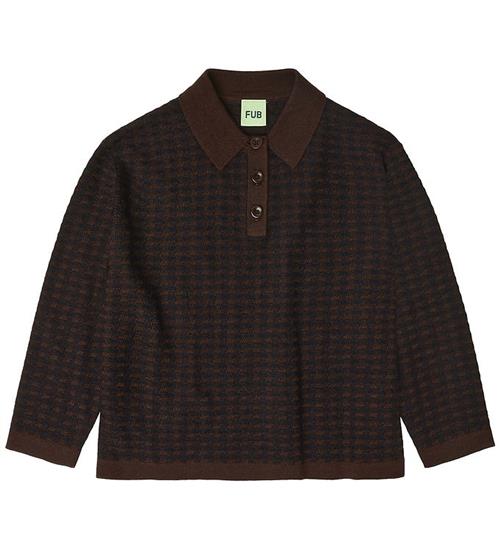 FUB Polobluse - Strik - Uld - Checked - Mocca/Dark Navy