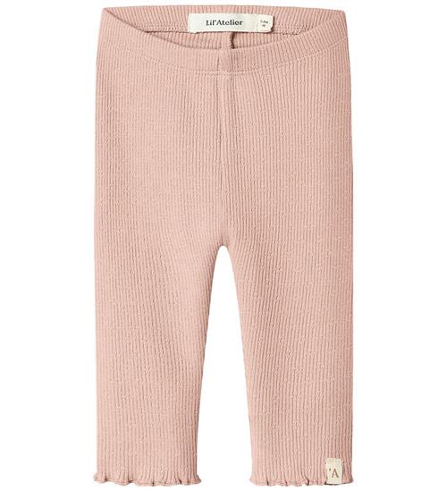 Lil Atelier Leggings - Rib - NbfNora - Cameo Rose m. Hulmønster