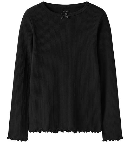 Name It Bluse - Rib - NkfNolea - Sort m. Hulmønster
