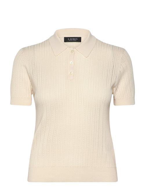 Pointelle-Knit Cotton-Blend Polo Sweater Lauren Ralph Lauren Cream