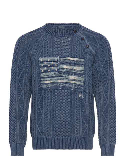 Aran-Knit Flag Cotton Sweater Polo Ralph Lauren Blue