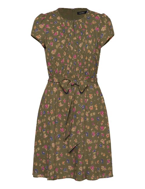 Floral Belted Georgette Pintucked Dress Lauren Ralph Lauren Green