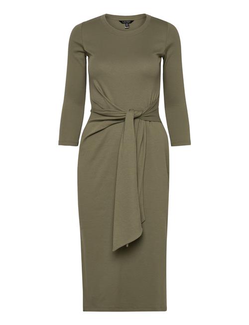 Tie-Front Cotton-Blend Crewneck Dress Lauren Ralph Lauren Green