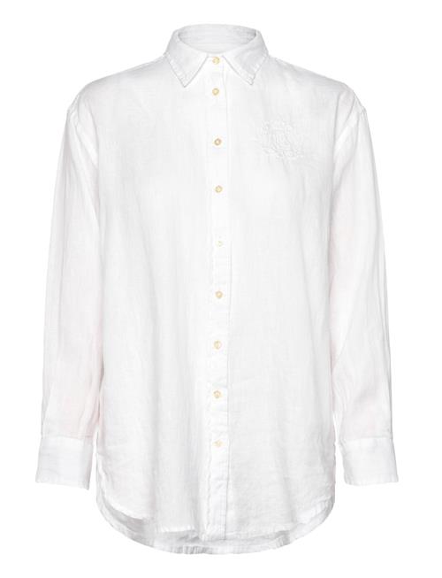 Over Floral-Logo Linen Shirt Lauren Ralph Lauren White