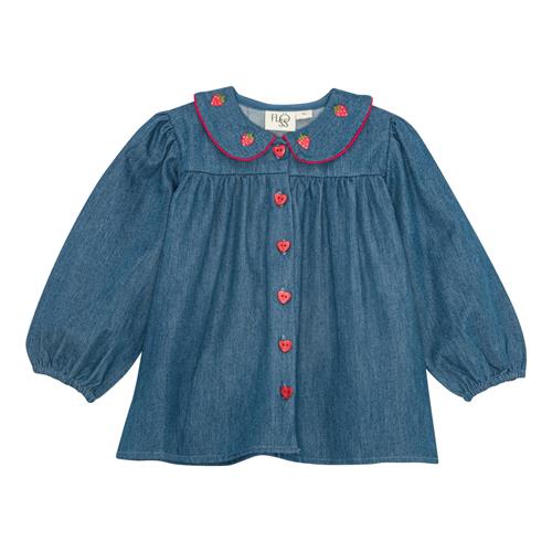 Flöss Vilma Bluse Mid Blue Strawberry  Mid Blue Strawberry-116 cm  Blå  116 cm  kvinde