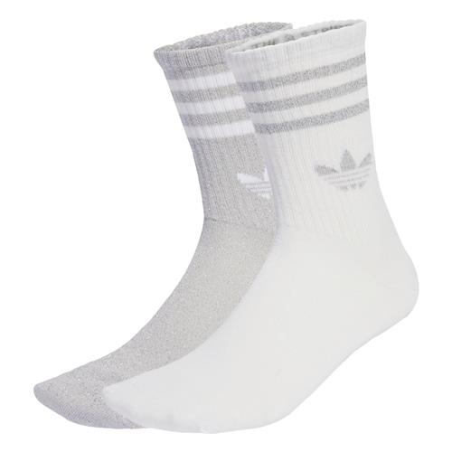 Se ADIDAS ORIGINALS Sokker '3-Stripes Glitter Crew 2 Pairs'  grå / sølv / hvid ved About You