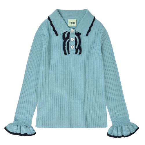 FUB Polo Med Frynser Aqua  Aqua-130 cm Wool Blå  130 cm  kvinde