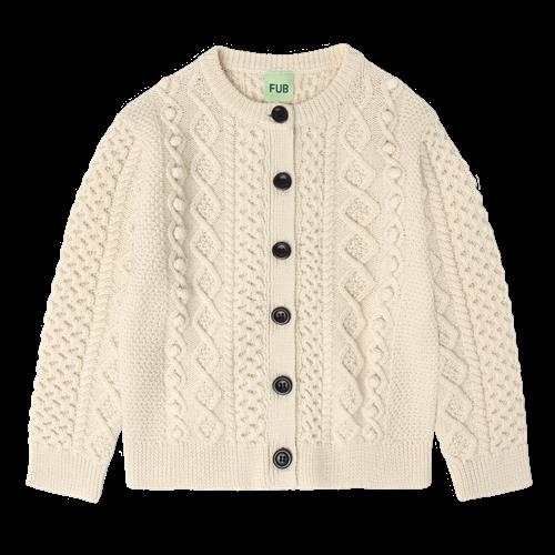 FUB Aran Cardigan Ecru  Ecru-130 cm Wool Beige  130 cm  Unisex