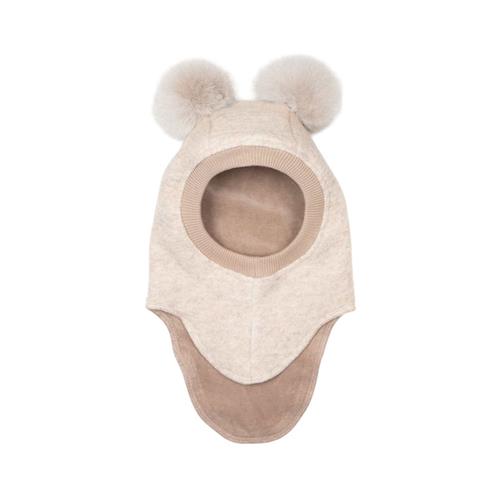 Huttelihut Balaclava m. Alpaca Pompoms Sand Melange 2-4 Y Wool Creme  2-4 år  Unisex