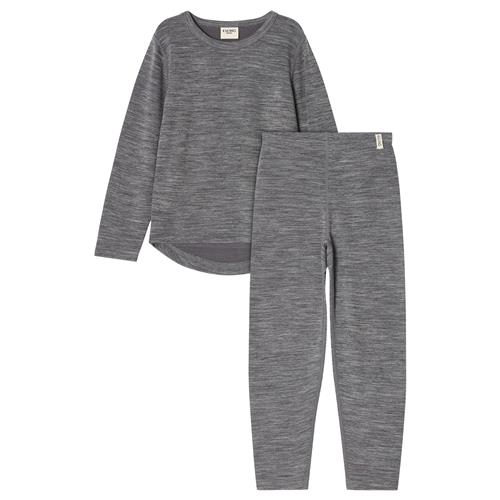 Kuling Gisborn Baselayer-sæt I Uld Og Bambus Dark Grey Melange  122/128 cm Wool Grå  122/128 cm  Unisex