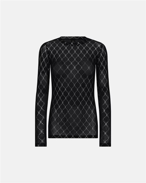 Bluse "Mesh" | Polyester | Sort m. sølv