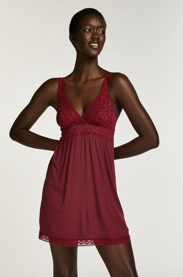 Hunkemöller Natkjole Jersey Grafic Lace lilla